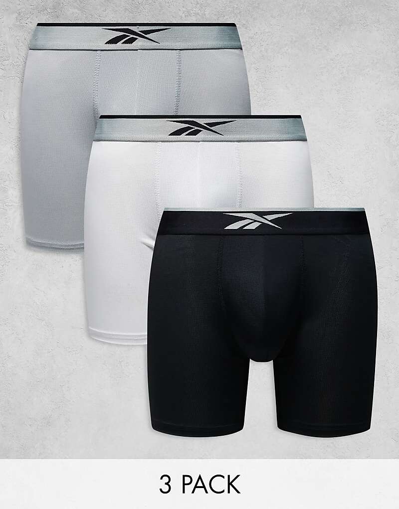 

Набор из 3 спортивных трусов Reebok Mack Sports в цвете черный/белый/серый меланжевый