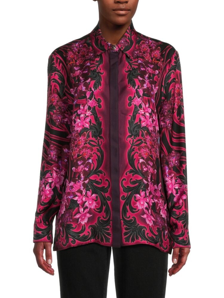 

Шелковая рубашка с цветочным принтом Versace, цвет Black Tropical