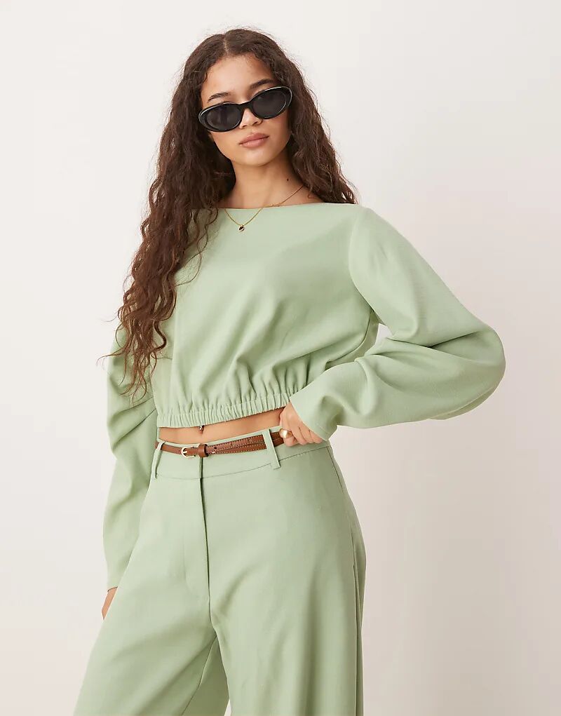 

Топ зеленого цвета со складками на рукавах ASOS DESIGN — часть комплекта