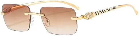 

Солнцезащитные очки без оправы прямоугольной формы 2027 года для женщин с прозрачными градиентными линзами, мужские солнцезащитные очки MTZJH, Golden Tea Gradient