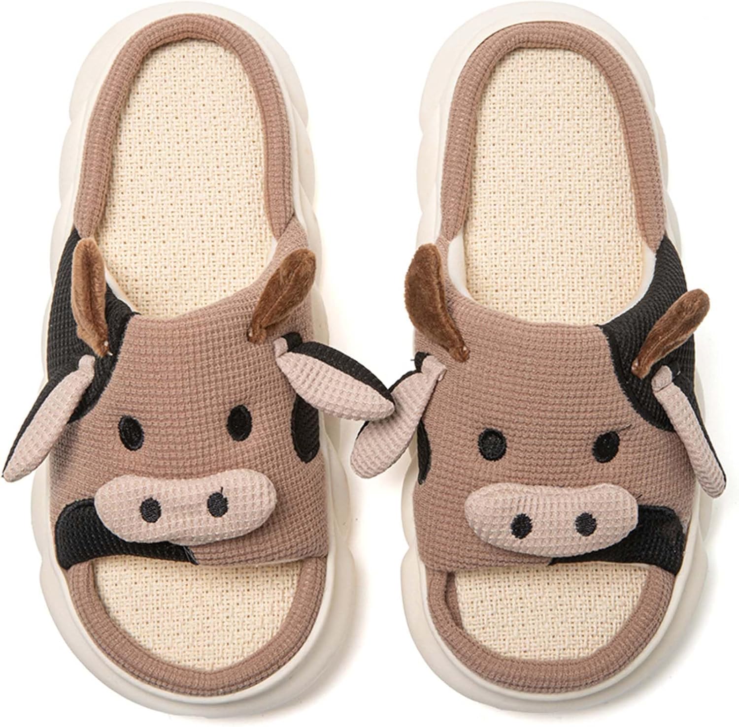 

Тапочки с коровой Aucomfo, животные тапочки для женщин и мужчин, для дома и улицы, для спальни, мягкие и пушистые, забавные тапочки, подарки с коровой, коричневый