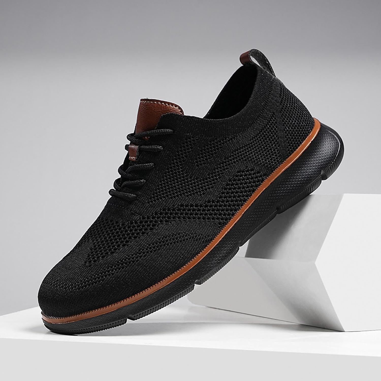 Мужские кроссовки Business Casual Oxford с шнуровкой, легкие кроссовки с дышащим верхом, обувь для бизнеса, повседневная ходьба, удобные туфли для работы, путешествий и ежедневных поездок Toumov, черный — фото 4