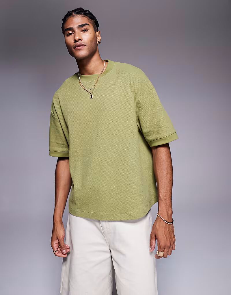 

Футболка свободного кроя из премиального пике ASOS DESIGN цвета хаки