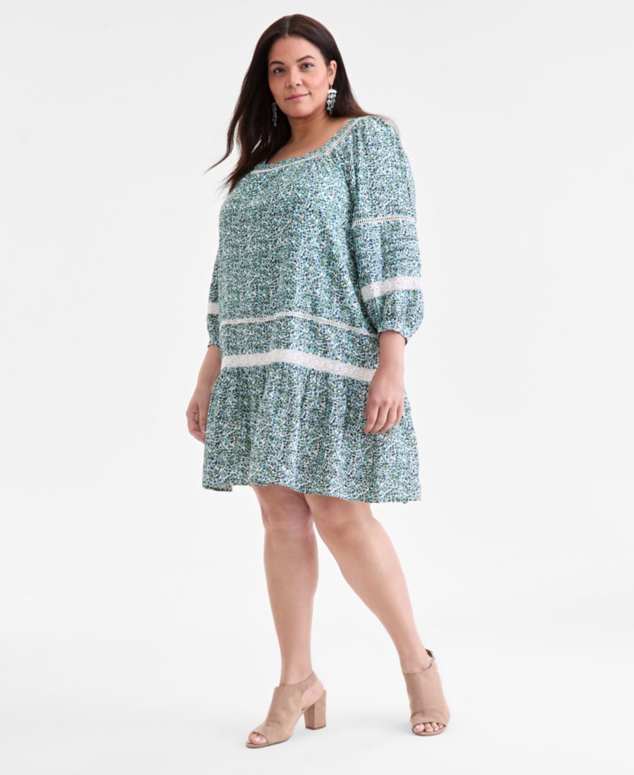 

Платье большого размера с принтом, кружевной отделкой и рукавами 3/4, эксклюзивно для Macy's Style & Co, Vines Palamino