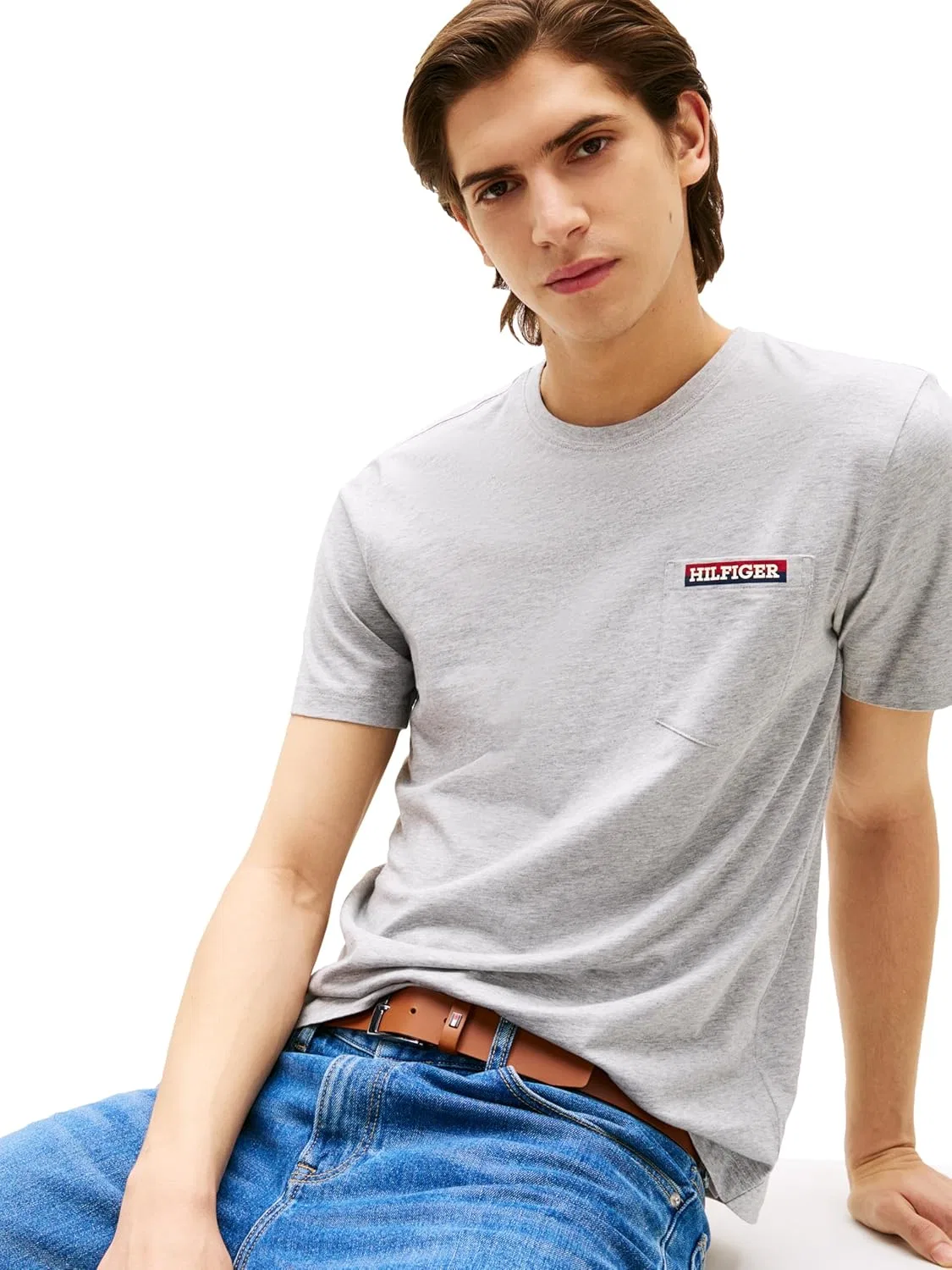 Мужская хлопковая футболка Tommy Hilfiger с коротким рукавом, графическим принтом, карманом и логотипом — фото 2