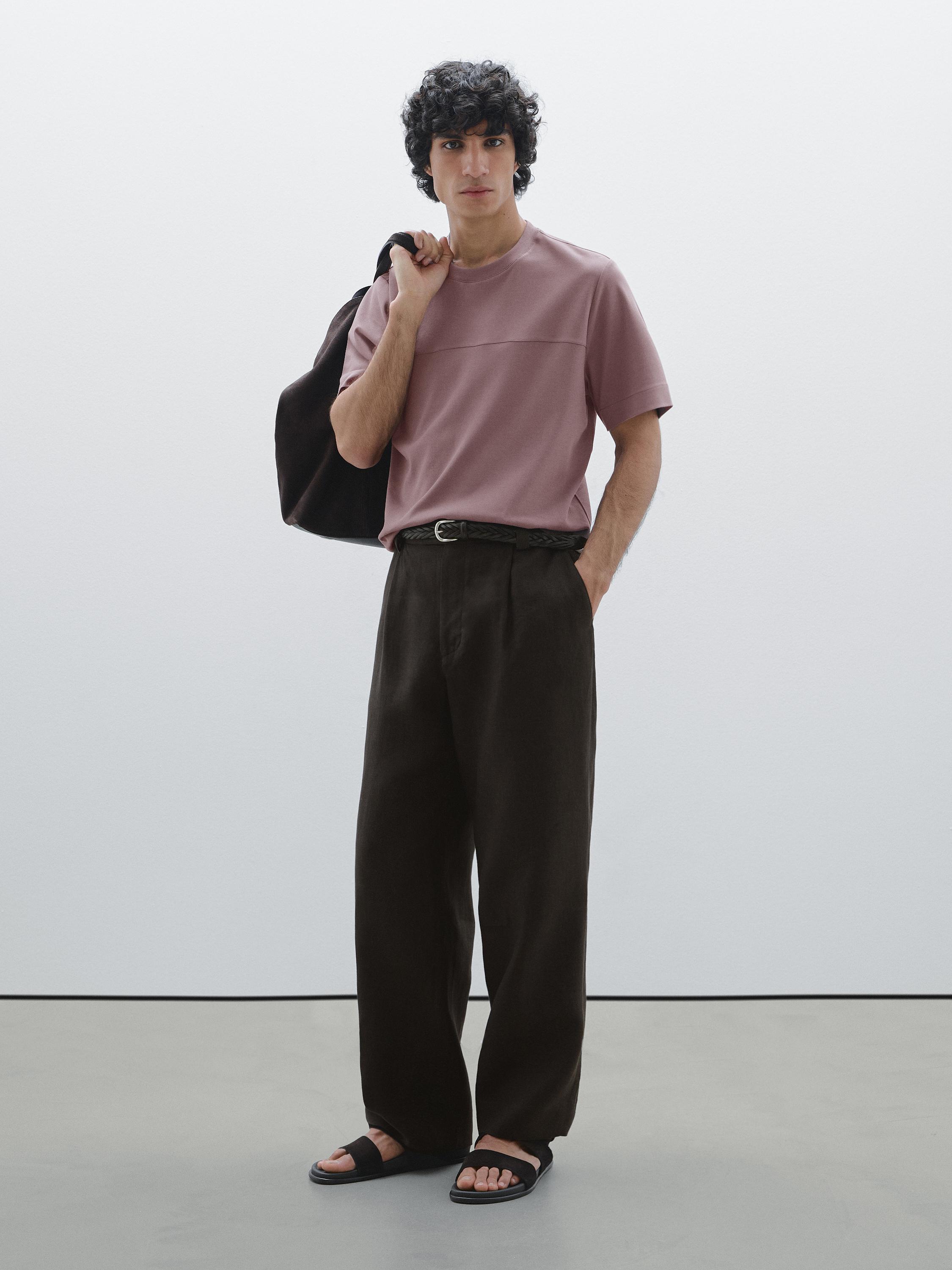 

Футболка из 100% хлопка с декоративными швами Massimo Dutti, Mulberry