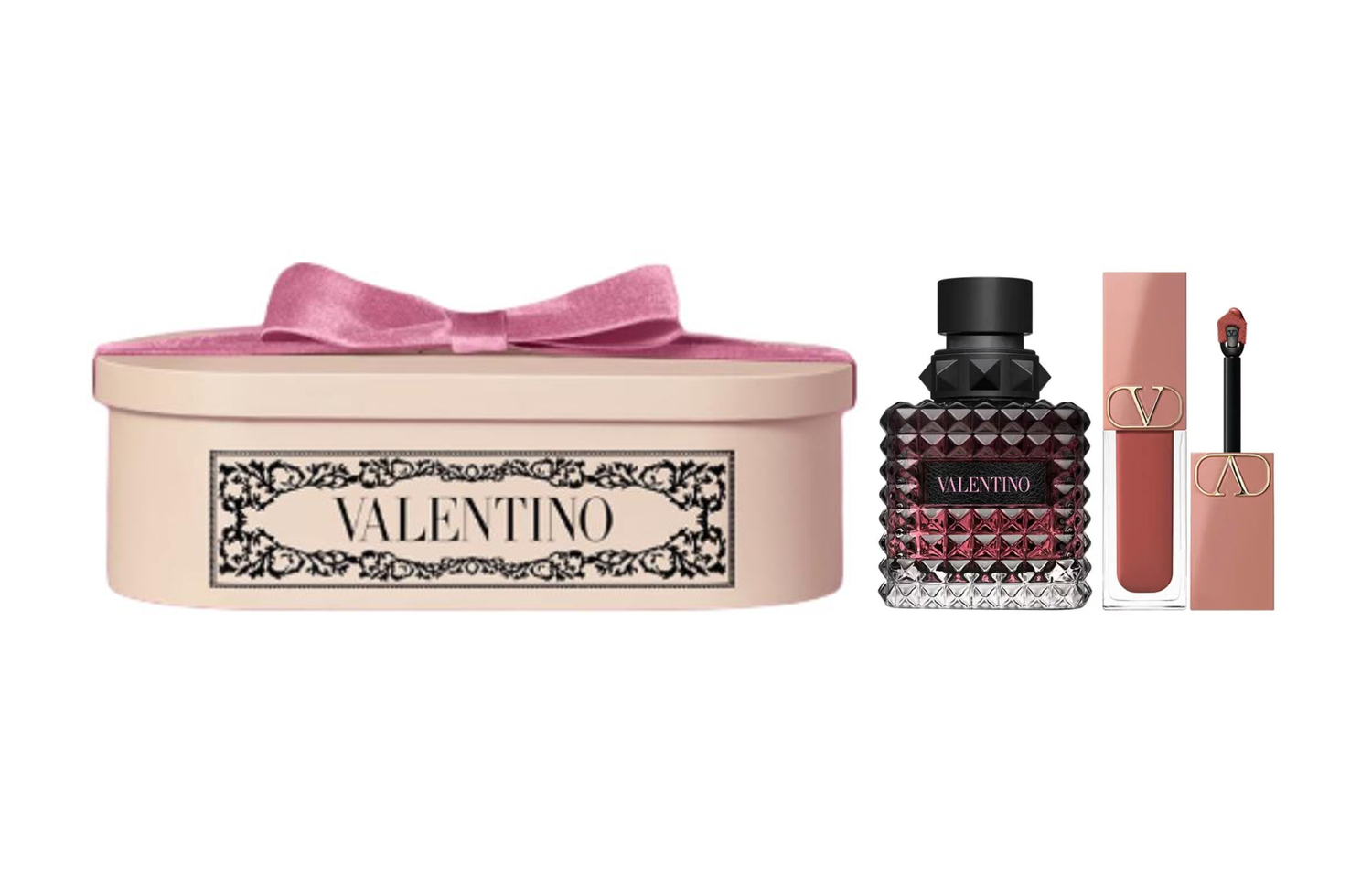 Набор парфюма Limited Adventure Miss Lip Balm Fan Velvet Heart Box с ароматами жасмина и ванили 50мл+6,5мл/30мл+6,5мл Valentino — фото 2