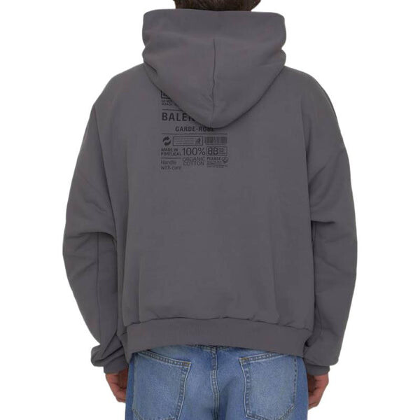 Толстовка care label hoodie middle fit 'grey black' Balenciaga, серый — фото 4