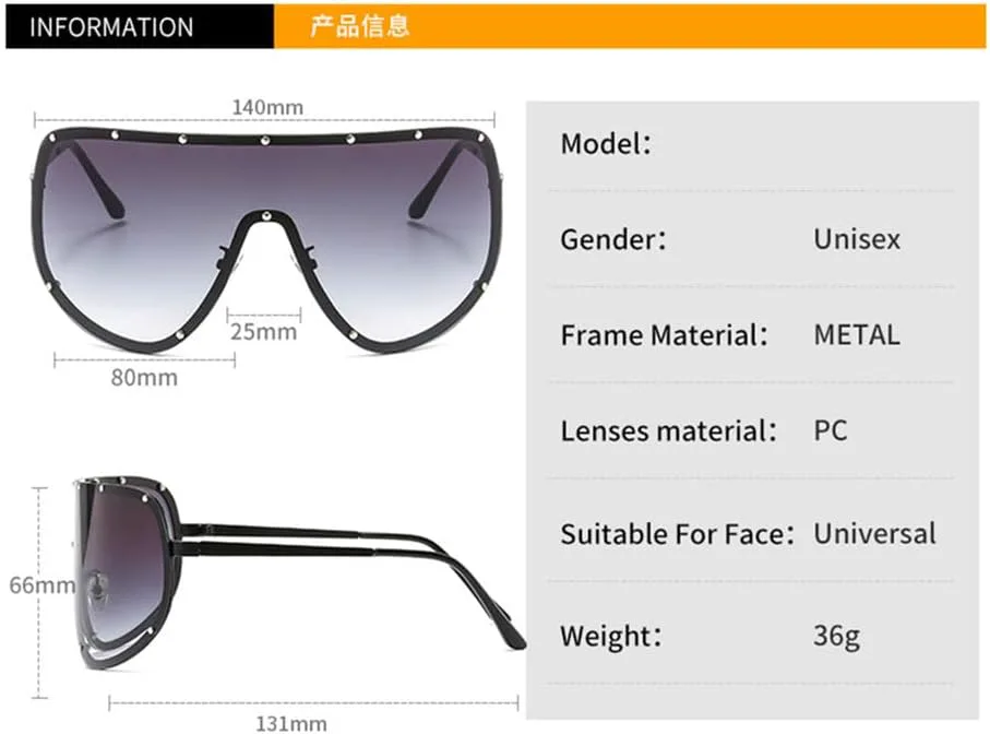 

Большие солнцезащитные очки без оправы для женщин и мужчин, с цельной линзой и козырьком, большие солнцезащитные очки с защитой от УФ-излучения UV400 HCPIHF, 2