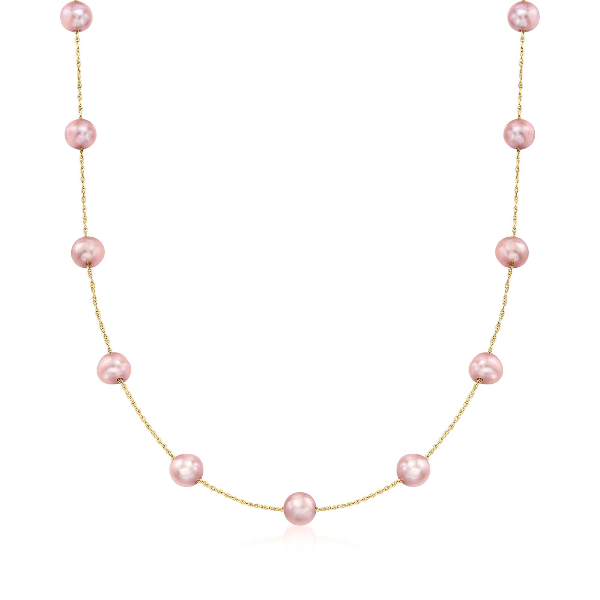 

Ожерелье Ross-Simons с культивированным розовым жемчугом 6-6,5 мм из 14-каратного желтого золота Ross-Simons, 20 In