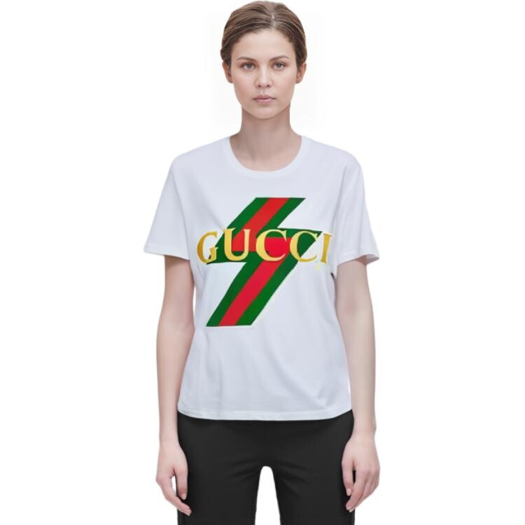 Футболка женская Gucci с логотипом, бежевый — фото 4