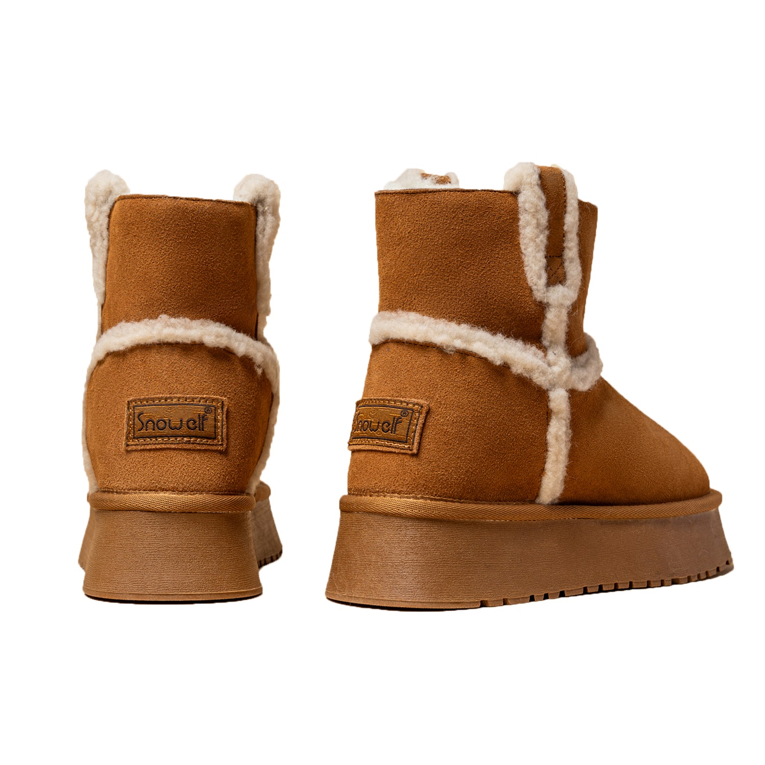 Тёплые противоскользящие короткие зимние сапоги 4 см Women's SNOWELF, Desert — фото 3