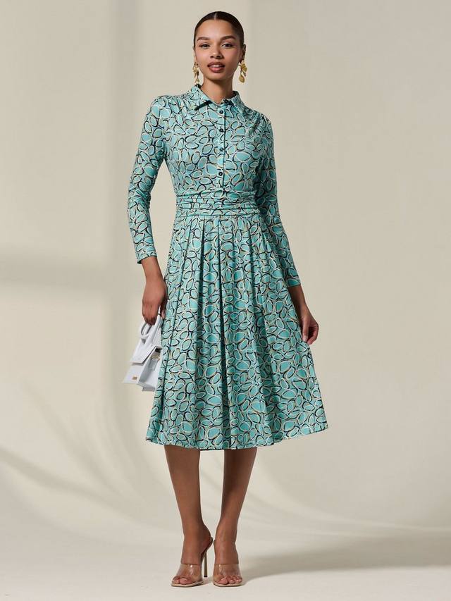 

Платье миди с абстрактным принтом на пуговицах Jolie Moi, Teal/Multi
