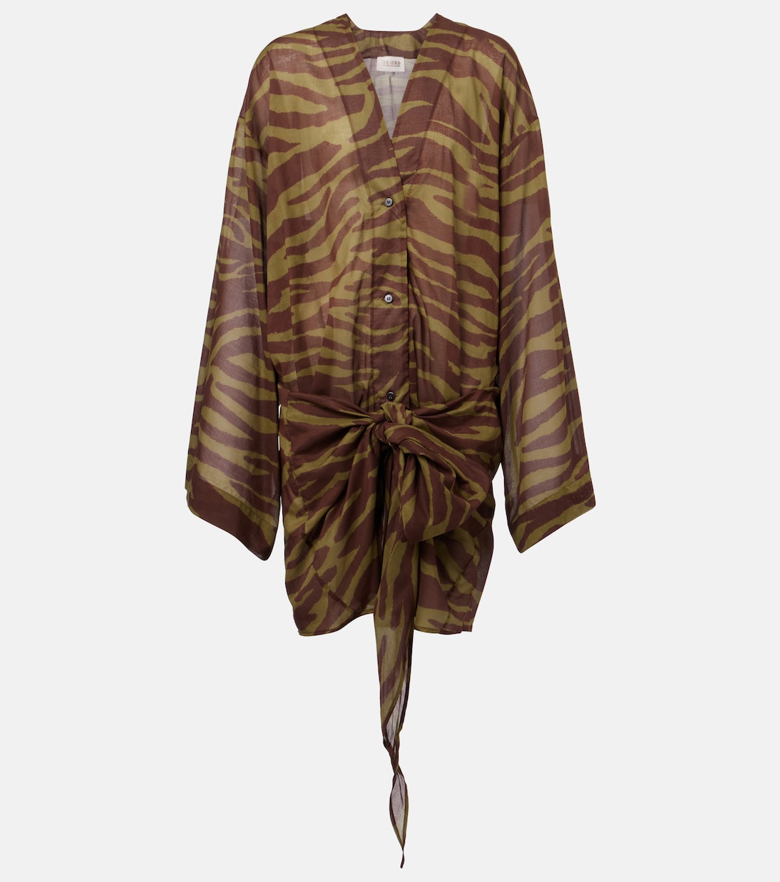 

Мини-платье из хлопкового муслина с принтом "зебра" The Attico, Dark Green /Dark Brown