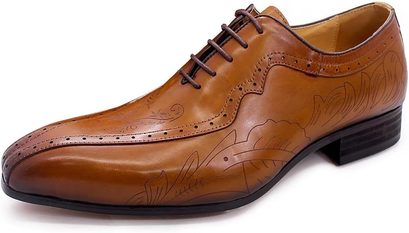 

Мужские классические туфли-оксфорды на шнуровке из натуральной кожи с квадратным носком, в стиле дерби, для делового и повседневного стиля, для свиданий, работы, выпускного вечера Generic, коричневый