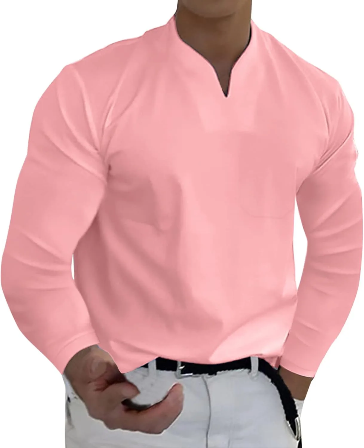 

Мужская футболка с длинным рукавом Henley V-образным вырезом Regular Fit