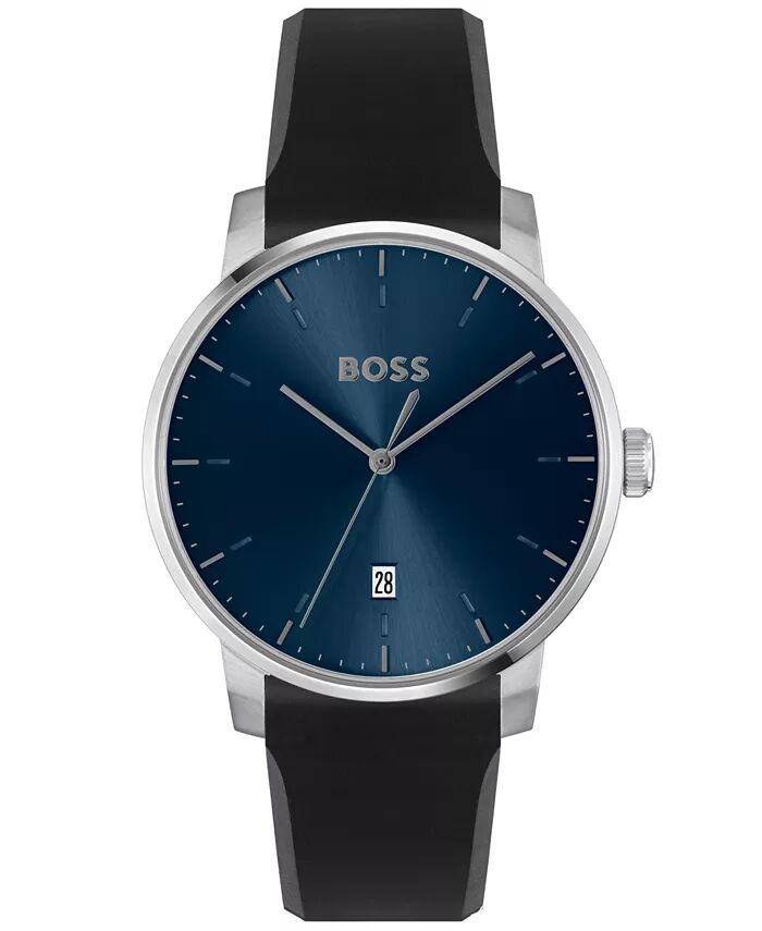 

Мужские часы Dean Quartz Basic Calendar, черные силиконовые часы, 41 мм Hugo Boss, черный