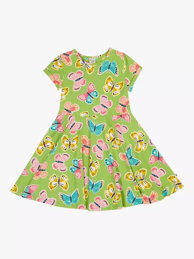 Детское весеннее платье-скейтер с короткими рукавами, салатовый цвет Flutterby Frugi