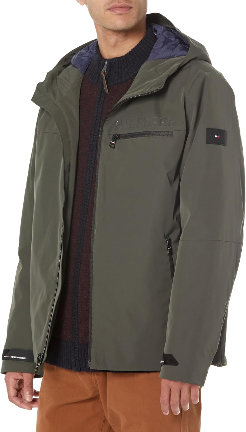 

Мужская куртка с капюшоном Tommy Hilfiger Mens Softshell с нагрудным карманом на молнии, Olive