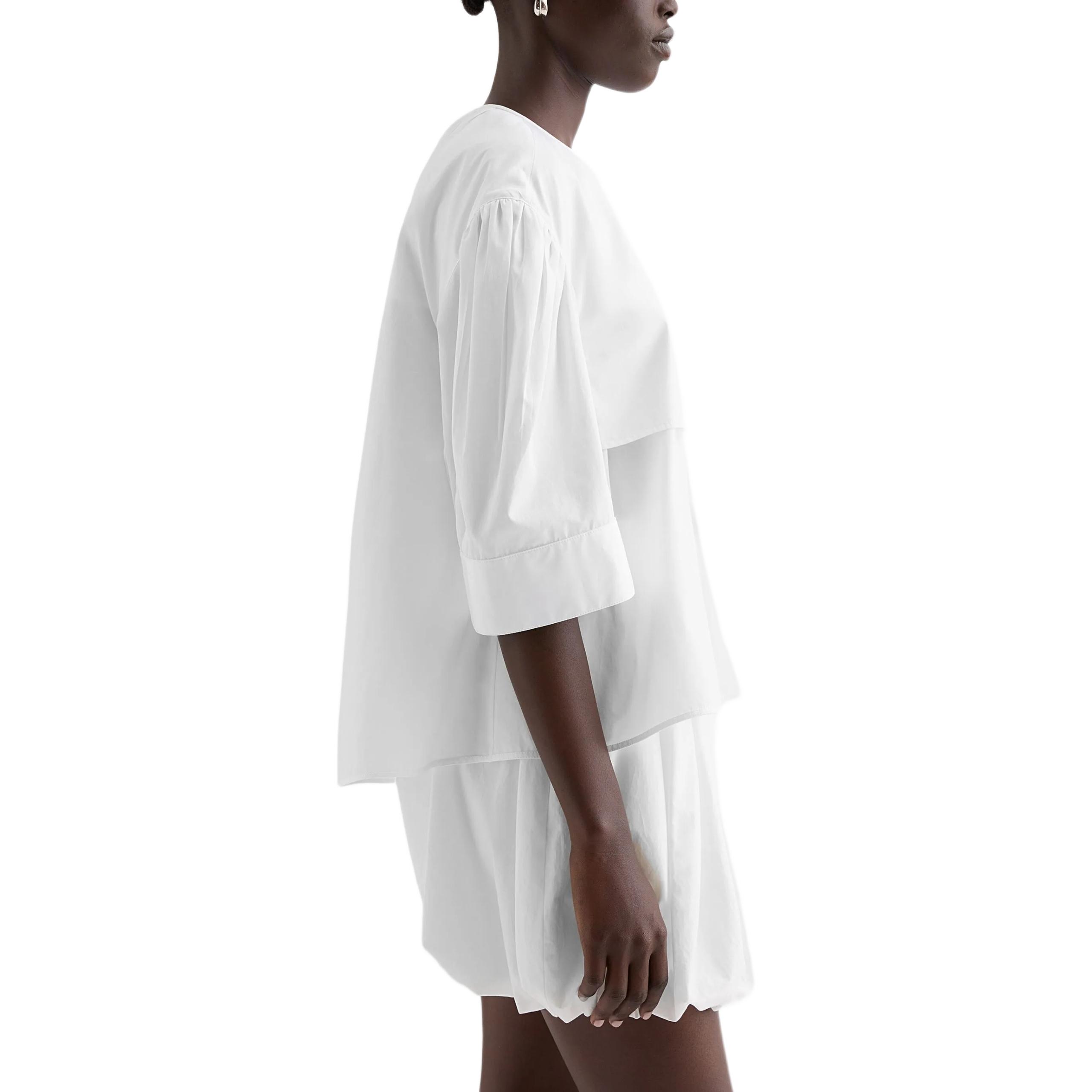 Собранная короткая рубашка из поплина JIL SANDER, белый — фото 4