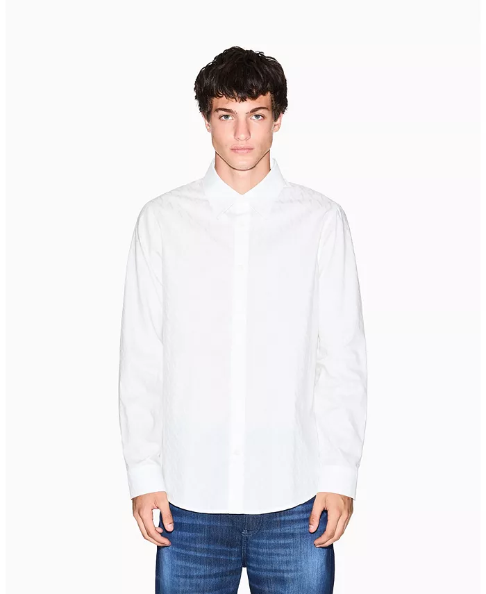 

Мужская рубашка Regular-Fit из хлопка с жаккардовым логотипом по всей поверхности A|X Armani Exchange, загар/бежевый