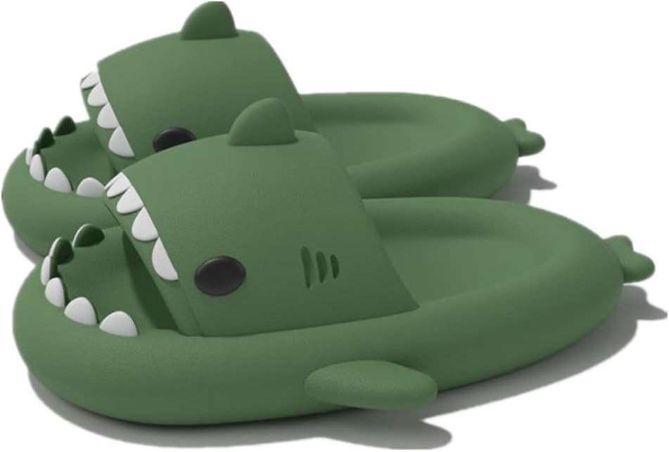 

Милые тапочки с градиентным рисунком в виде акулы, пляжная обувь с мягкой подошвой 4 см, летние тапочки-акулы для женщин и мужчин, из ЭВА, нескользящие, для ванной комнаты, для дома и улицы Kaitesi, темно-зеленый