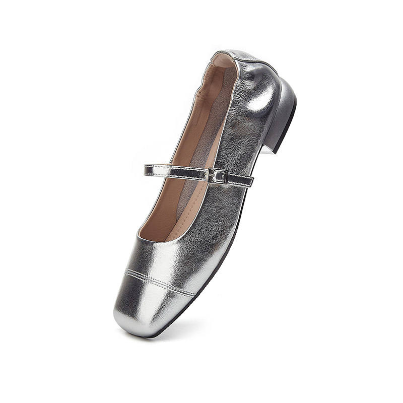 Туфли Мэри Джейн на массивном каблуке 2,5 см QUICHESHOES, бежевый+золотой — фото 2