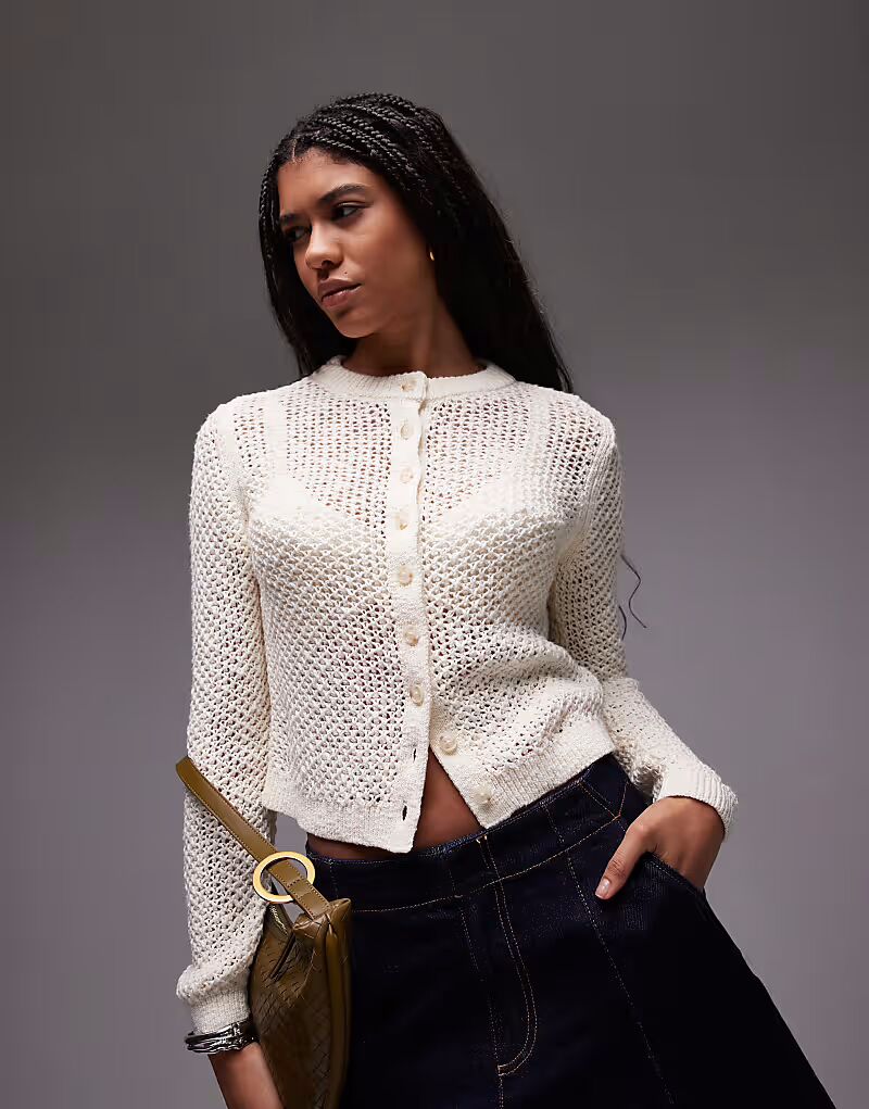 

Вязаный кардиган Topshop цвета пахты