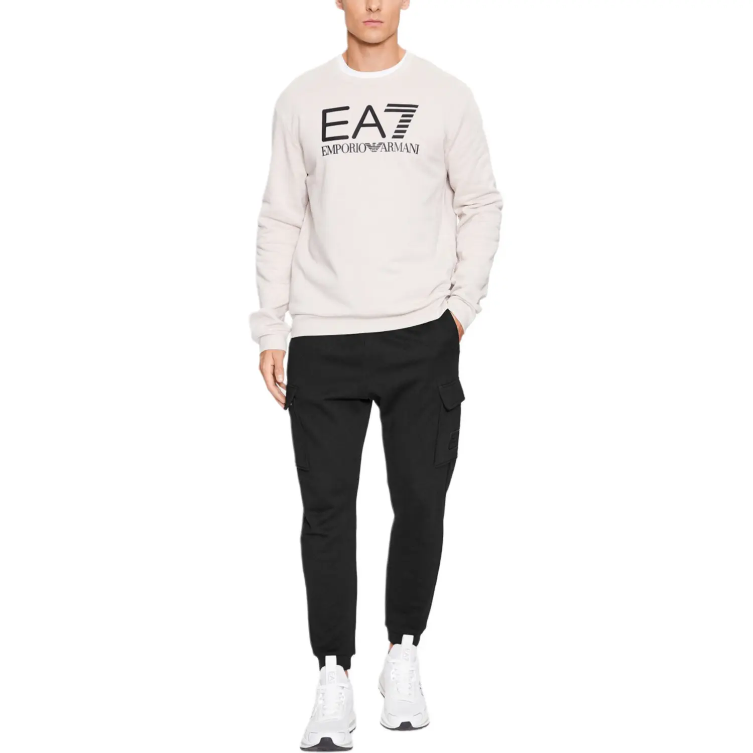 Мужская облегающая толстовка EA7 Emporio Armani, бежевый — фото 4
