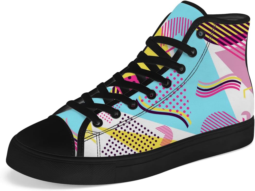 

Высокие кеды из холщовой ткани в стиле 80-х для мужчин и женщин, ретро-геометрические высокие кроссовки, шнуровка, повседневная обувь, подарок для парня или девушки Chebing, синий