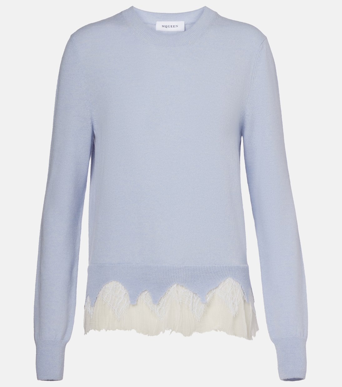 

Шерстяной свитер с кашемиром и кружевной отделкой McQueen, Shirting Blue/Ivory