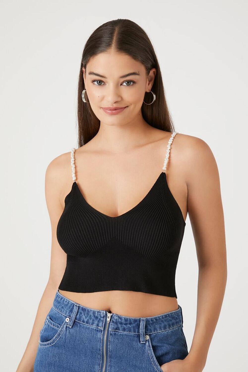 

Свитер-комбинезон с искусственным жемчугом Forever 21, черный
