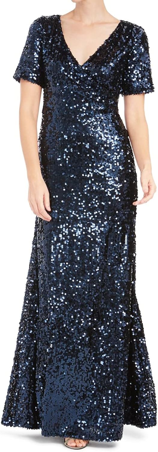 

Женское платье Calvin Klein с короткими рукавами и V-образным вырезом, перекрещивающимися спереди, Indigo Sequin