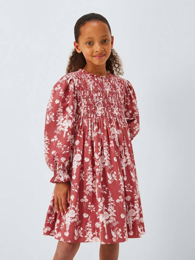 

Детское платье с цветочным принтом и сборкой John Lewis Heirloom Collection, Red