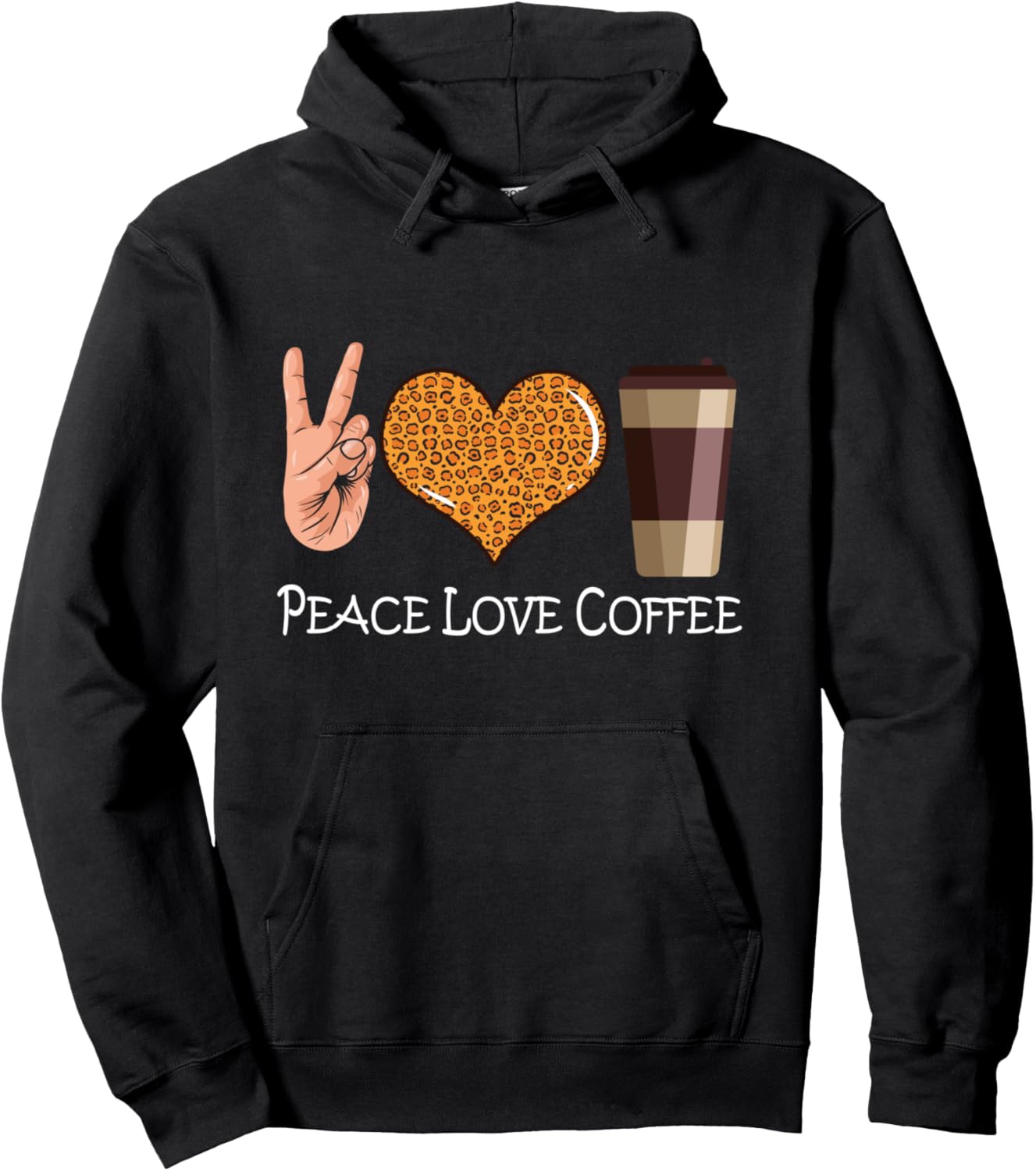 

Кофе, мир, любовь к леопарду - Худи Мир, любовь, кофе Trendy Peace Love Coffee Designs Co., черный