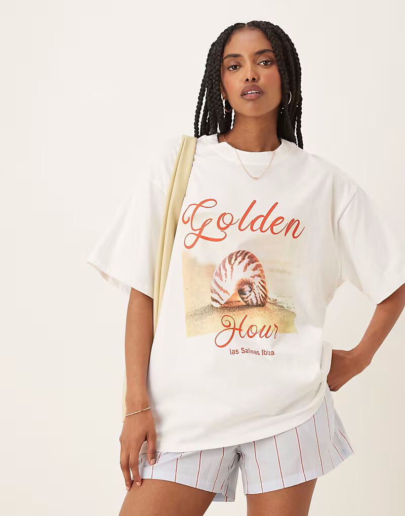 

Футболка свободного кроя ASOS DESIGN с графикой «золотой час» белого цвета