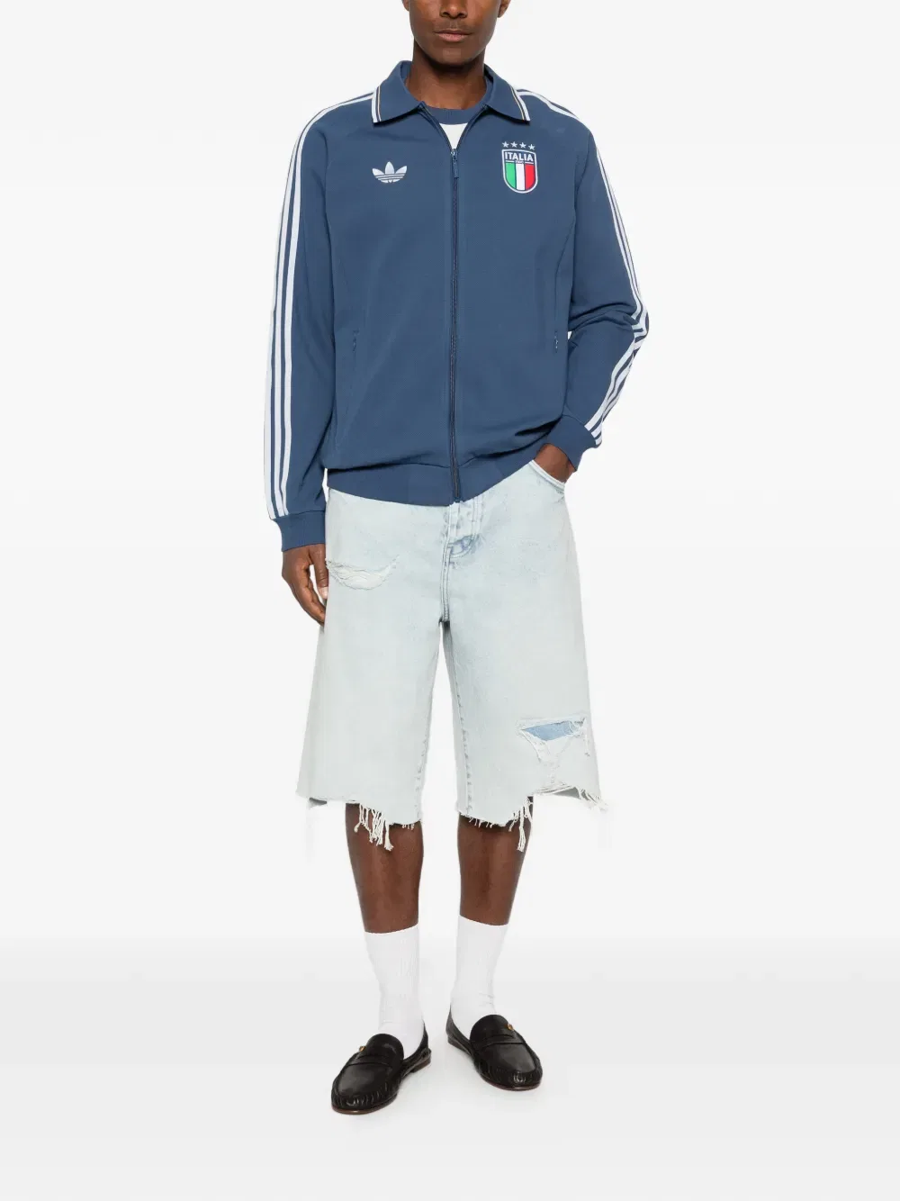 Толстовка X Italia с полосатым рисунком и застежкой-молнией Adidas, синий — фото 2