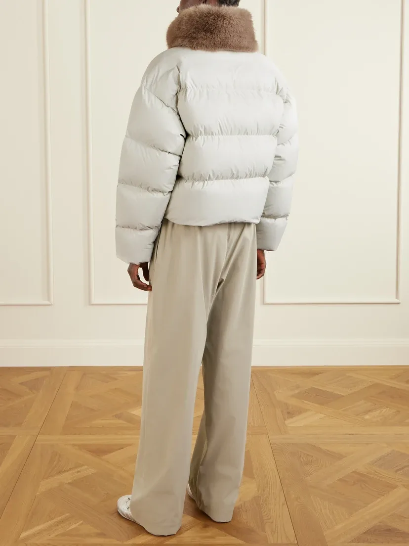 Стеганая пуховая куртка из нейлона с отделкой из плюша BALENCIAGA, белый — фото 4