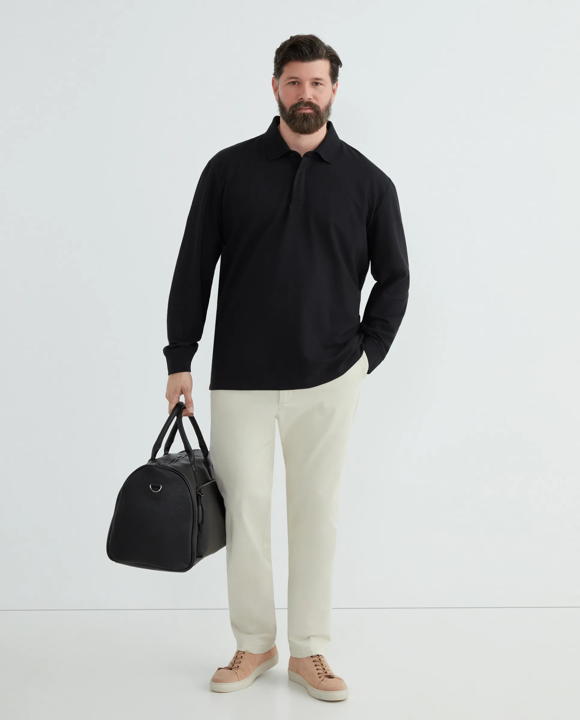 

Мужская поло с длинным рукавом из пике CoolMax больших размеров Dustin, черный