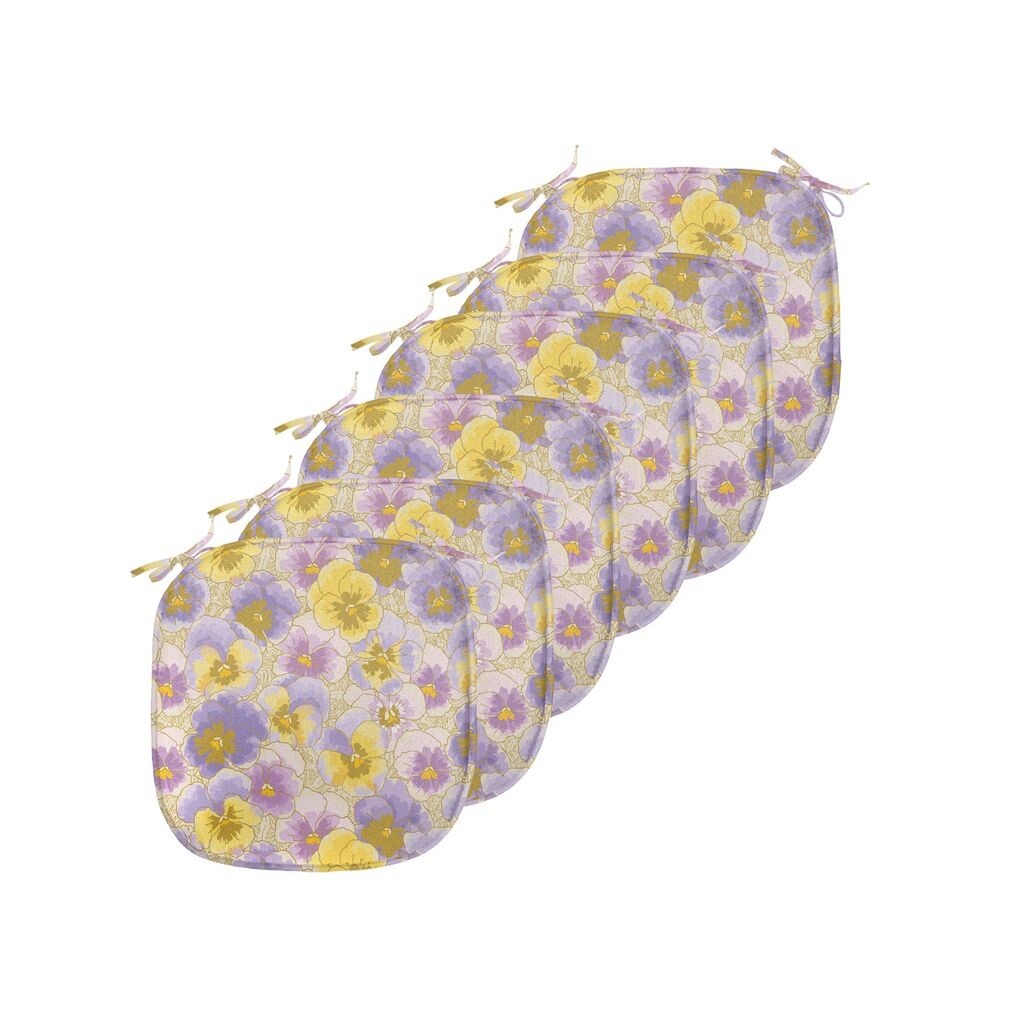 

ABAKUHAUS Цветочные подушки на обеденный стул, нарисованный вручную сад анютиных глазок, декоративная водонепроницаемая подушка с ремнями для кухонных сидений, 40 см x 40 см — упаковка из 6 шт., лавандово-фиолетовый желтый