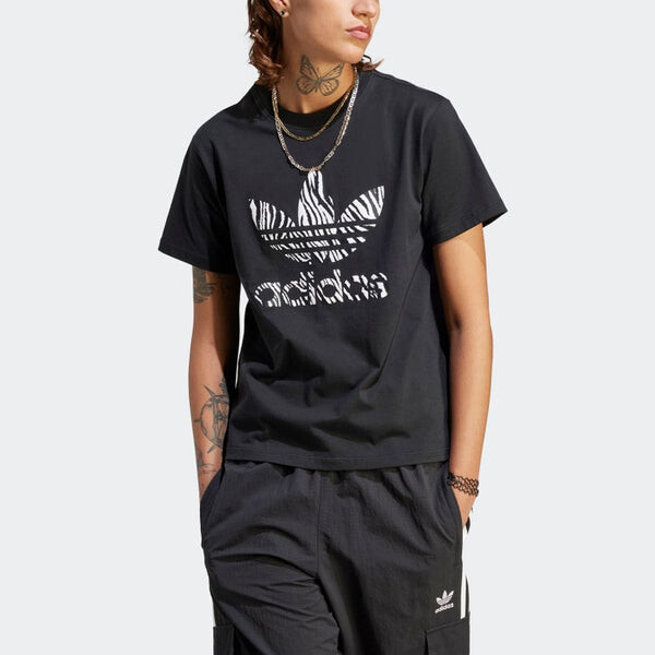Футболка (WMNS) adidas originals Zebra Animal Print Infill T-Shirt 'Black', черный — фото 2
