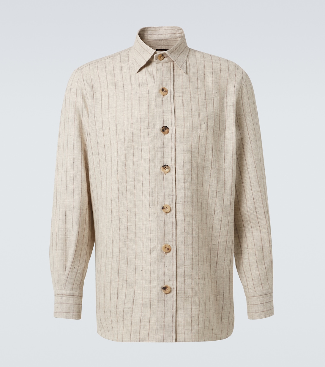 

Верхняя рубашка из льна и шерсти в тонкую полоску Rubinacci, Beige Pinstripe