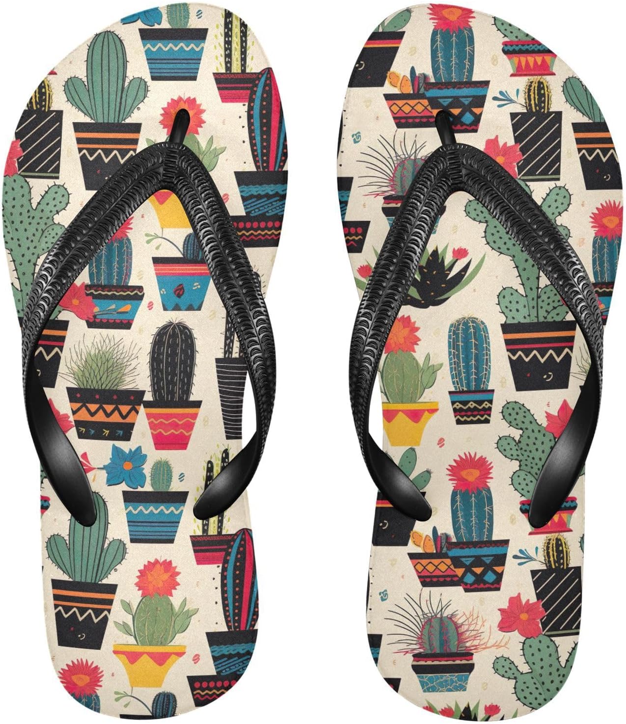 

Женские и мужские шлепанцы SPRIPORT с кактусом и суккулентами, удобные повседневные вьетнамки с амортизирующей стелькой и нескользящей резиновой подошвой, плоские сандалии для прогулок, пляжа и лета, Multicoloured
