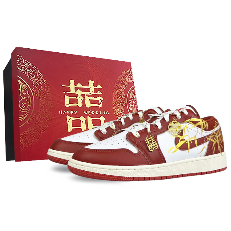 

Кроссовки Air Jordan 1 Vintage Basketball Shoes Women's Low-top White, красный