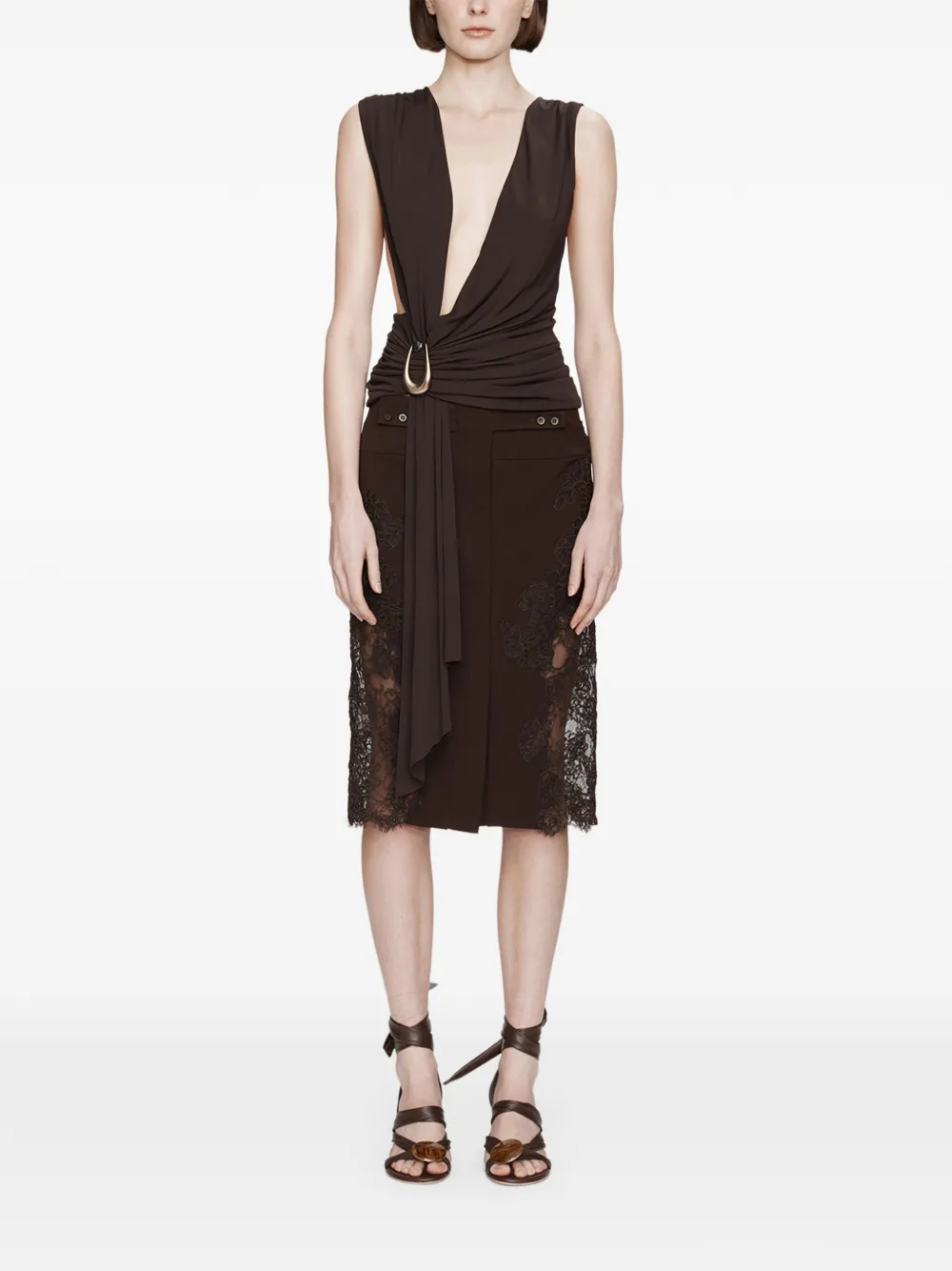 

Блузка с драпировкой и шарфом Christopher Esber, коричневый