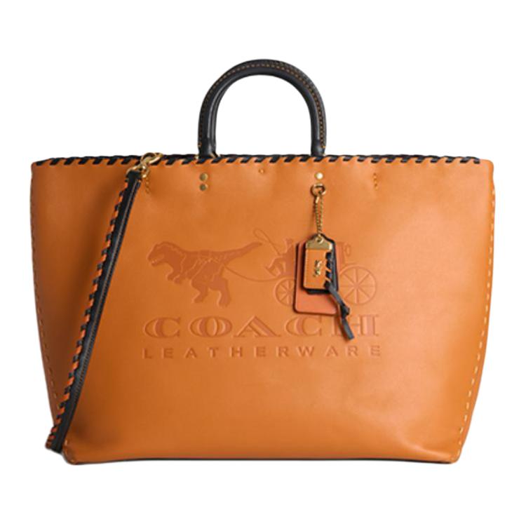 

Coach Женская сумка-тоут Rogue из натуральной коровьей кожи, сумка для покупок, сумка через плечо, дамская сумочка, большая, золотисто-оранжевого цвета