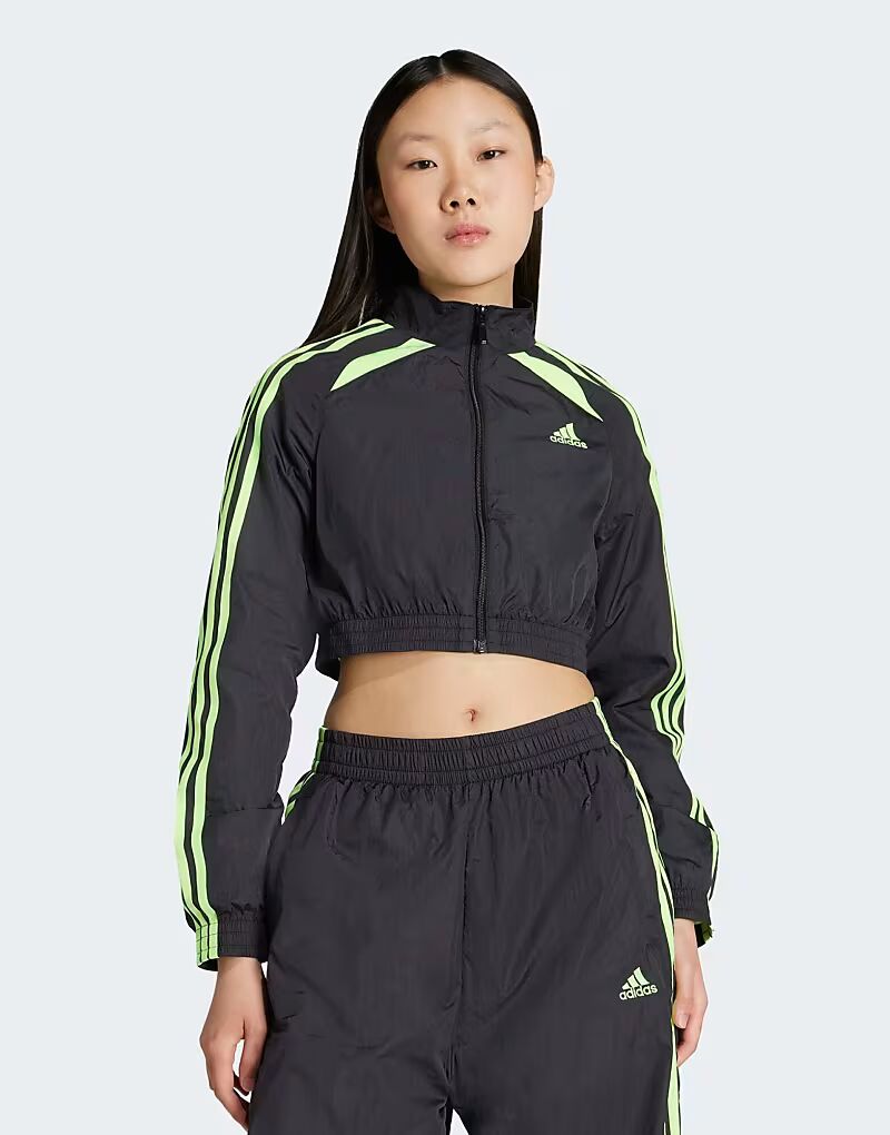 

Укороченный спортивный топ Teamgeist adicolor Adidas Originals, черный/зеленый