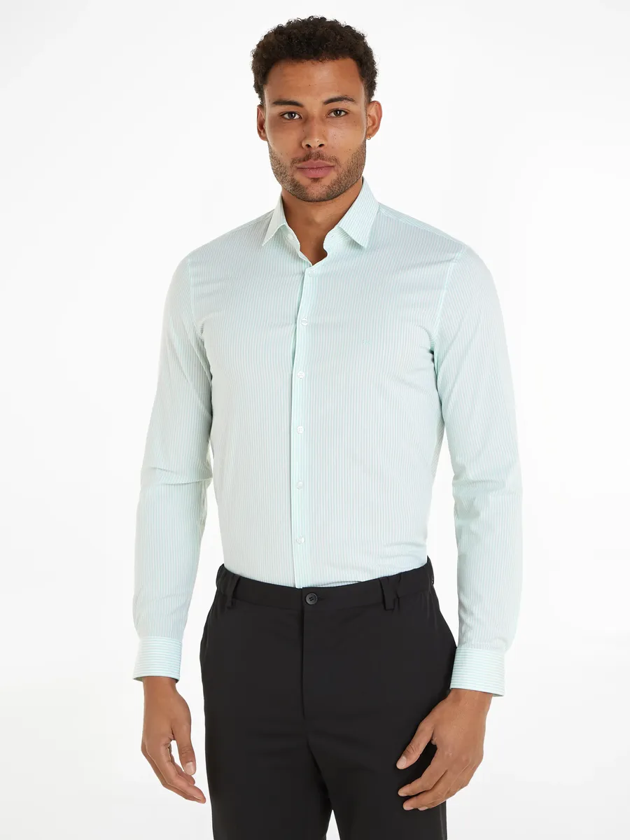 

Рубашка Calvin Klein с длинными рукавами "POPLIN STRIPE SLIM SHIRT" и тисненым логотипом, цвет Lichen