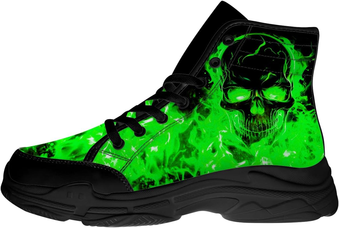 

Кроссовки Quorax Flame Skull для мужчин, высокие, на шнуровке, из текстиля, подарок для него и для нее, черный/зеленый