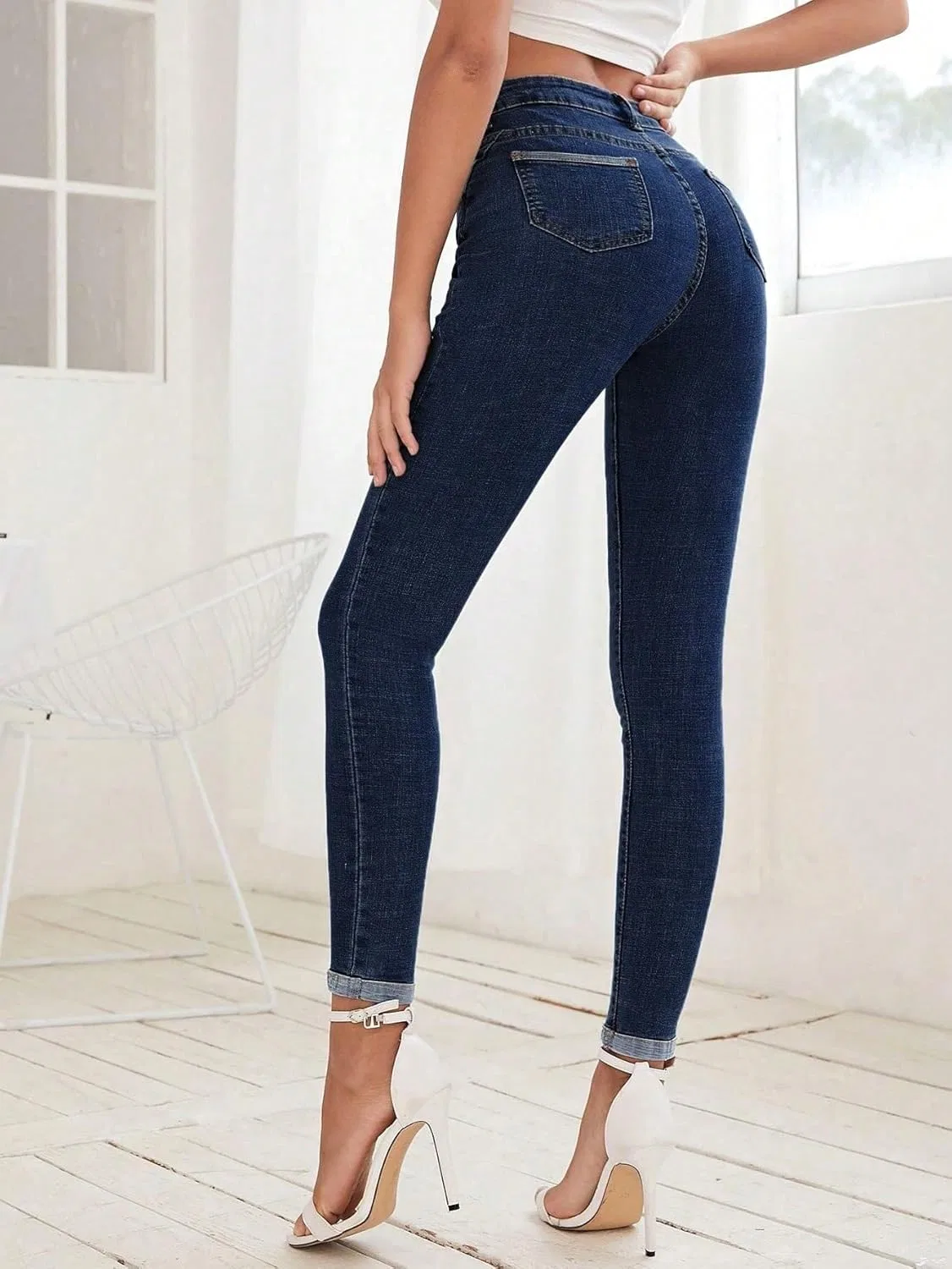 Джинсы свободные, Button-Front Slim Fit, Dark Wash — фото 2